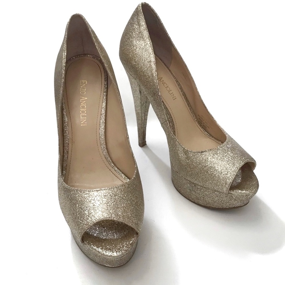 Enzo Angiolini Gold Glitter Sparkly Heels Sz 7